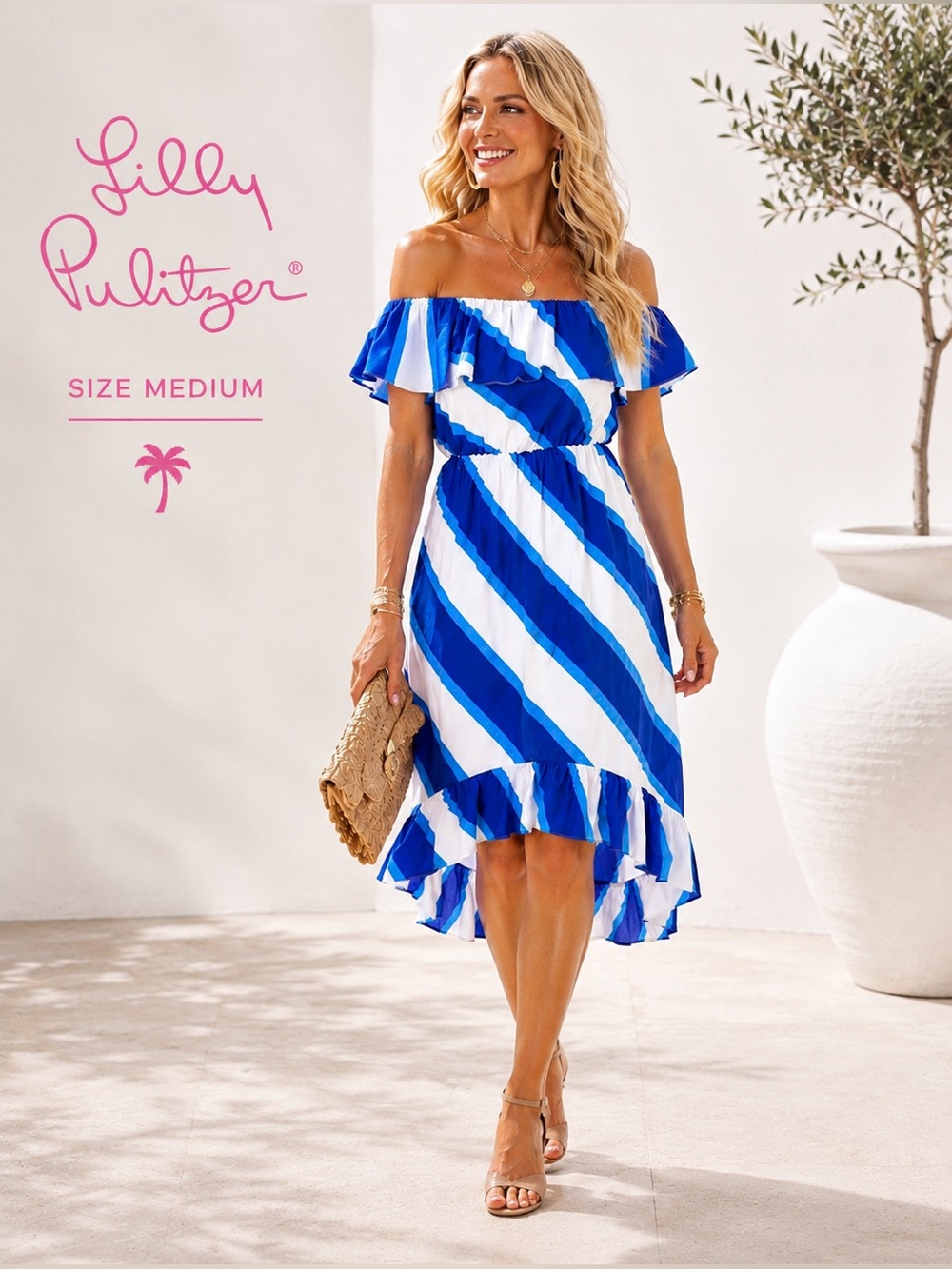 Vintage Lilly Pulitzer “Caldwell” strapless high-low midi dress- "Sail Stripe"